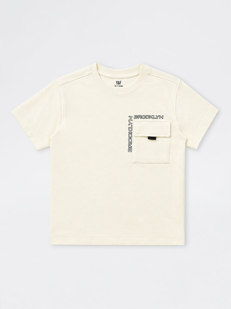 Boys Off-White Pocket-Detailed Cotton-Blend T-Shirt