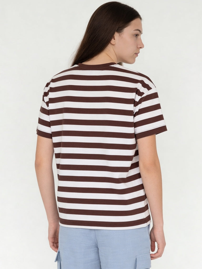 Girls Brown Striped Bear Graphic Cotton T-Shirt
