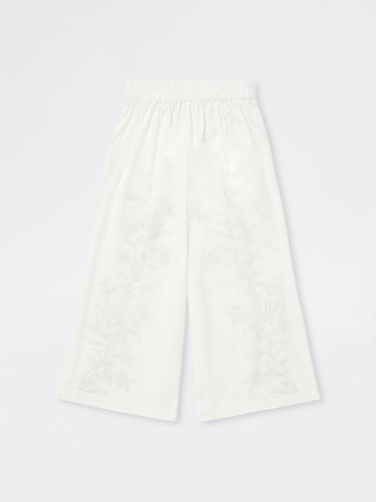 Utsa Kids Girls White Botanical Printed Cotton-Blend Ethnic Pants - (2-8 yrs)