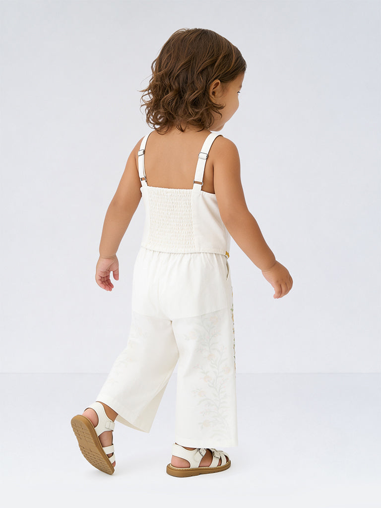 Utsa Kids Girls White Botanical Printed Cotton-Blend Ethnic Pants - (2-8 yrs)