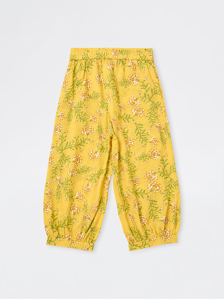 Utsa Kids Girls Yellow Floral Printed Cotton Ethnic Pants (2-8 yrs)