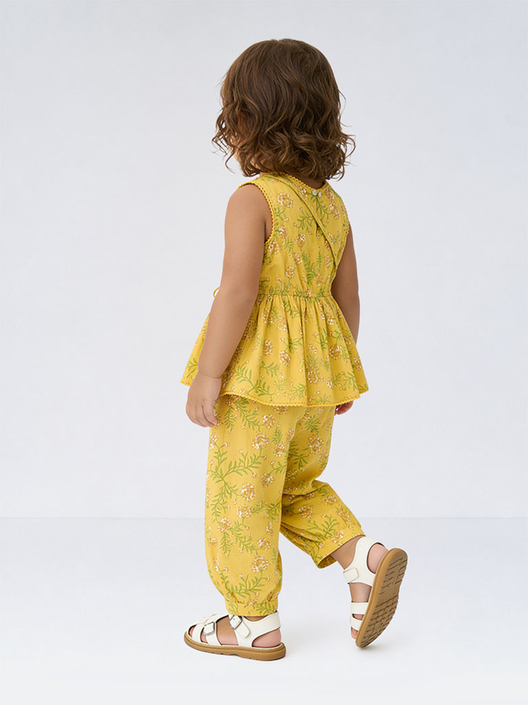 Utsa Kids Girls Yellow Floral Printed Cotton Ethnic Pants (2-8 yrs)