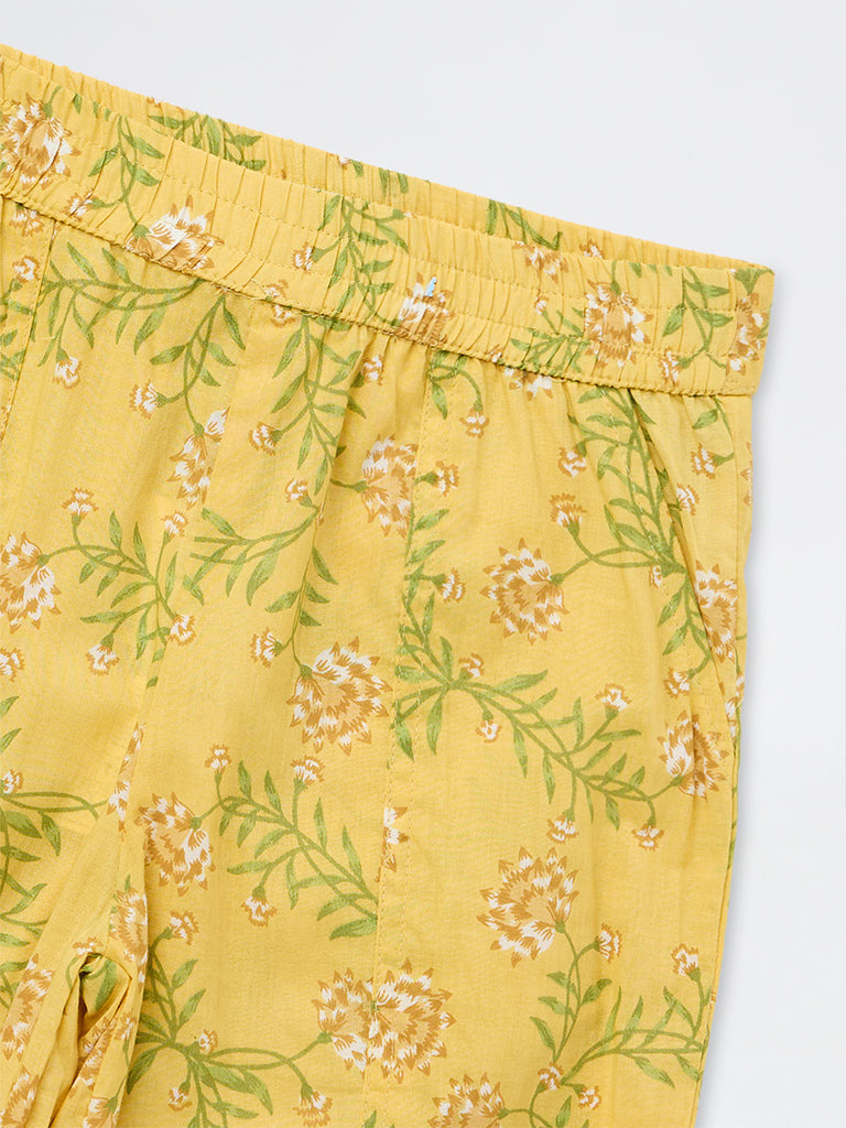 Utsa Kids Girls Yellow Floral Printed Cotton Ethnic Pants (2-8 yrs)