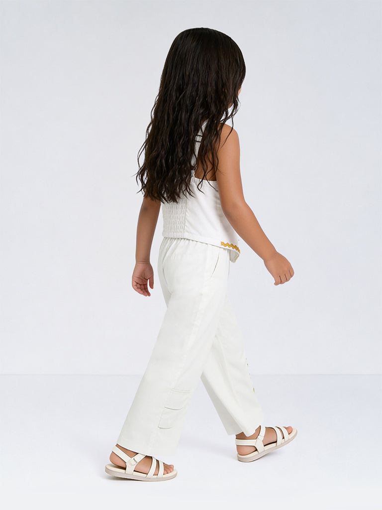 Utsa Kids Girls White Botanical Printed Cotton-Blend Ethnic Pants - (8-14 yrs)