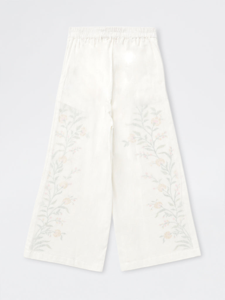 Utsa Kids Girls White Botanical Printed Cotton-Blend Ethnic Pants - (8-14 yrs)
