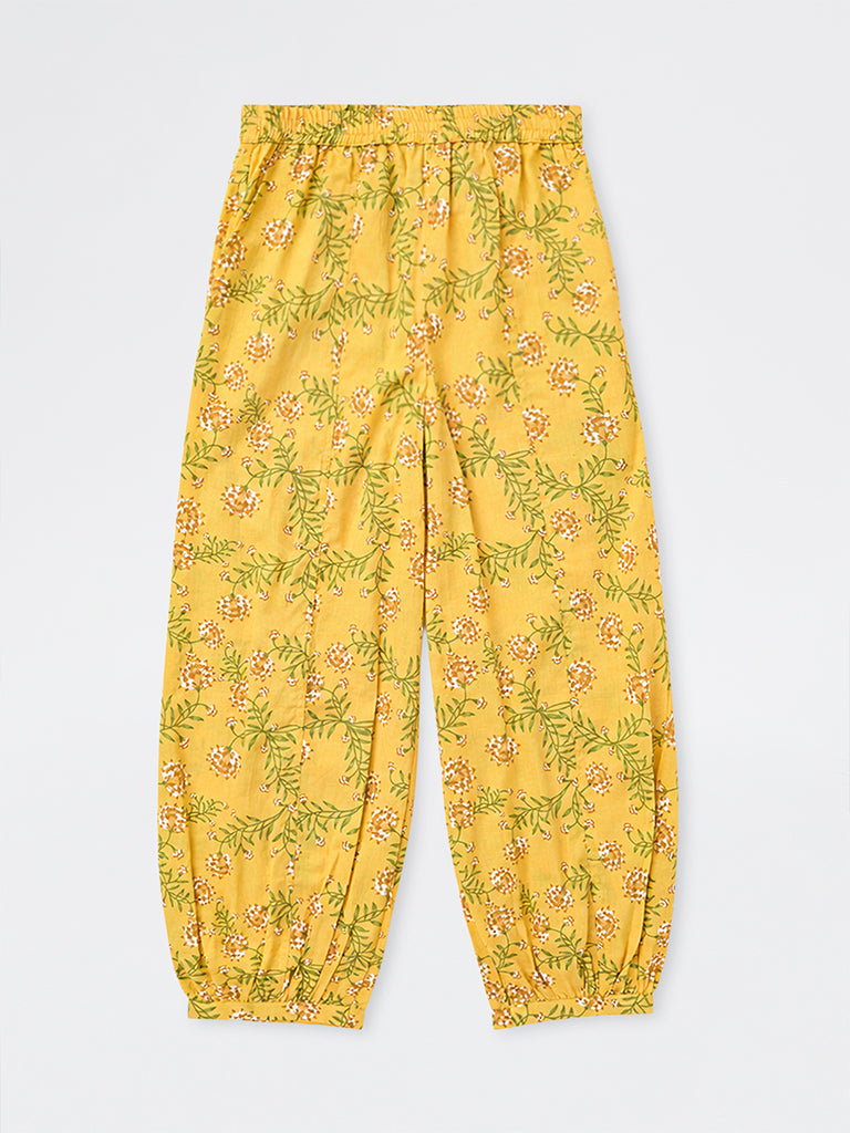Utsa Kids Girls Yellow Floral Printed Cotton Ethnic Pants - (8-14 yrs)