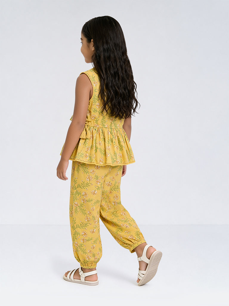 Utsa Kids Girls Yellow Floral Printed Cotton Ethnic Pants - (8-14 yrs)