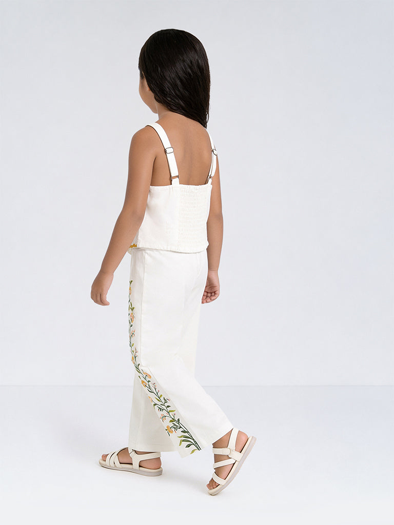 Utsa Kids Girls White Botanical Printed Cotton-Blend Top - (8-14 yrs)