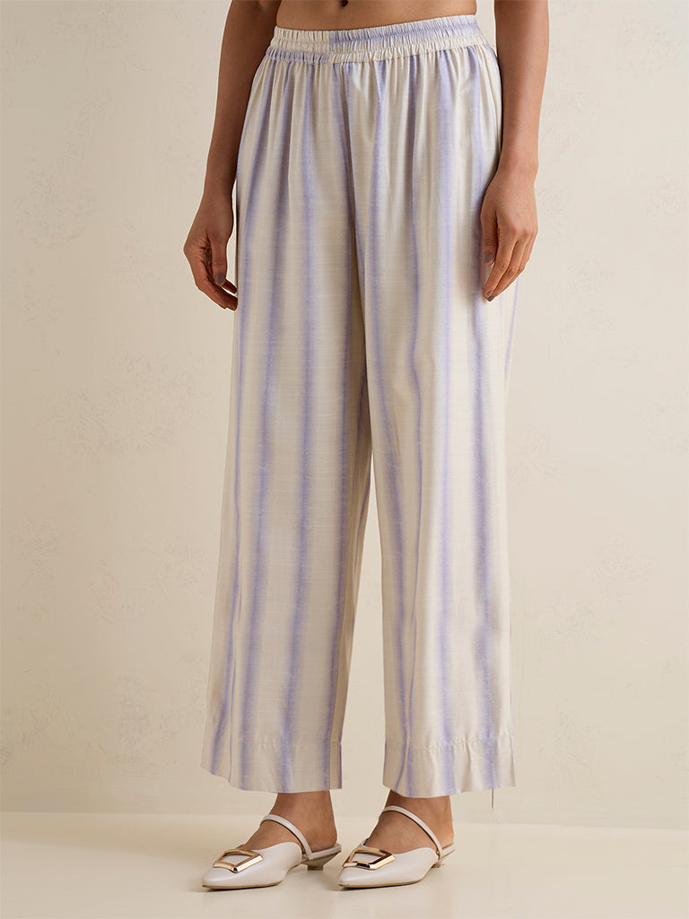 Zuba Off-White Stripe Silk-Blend Palazzos