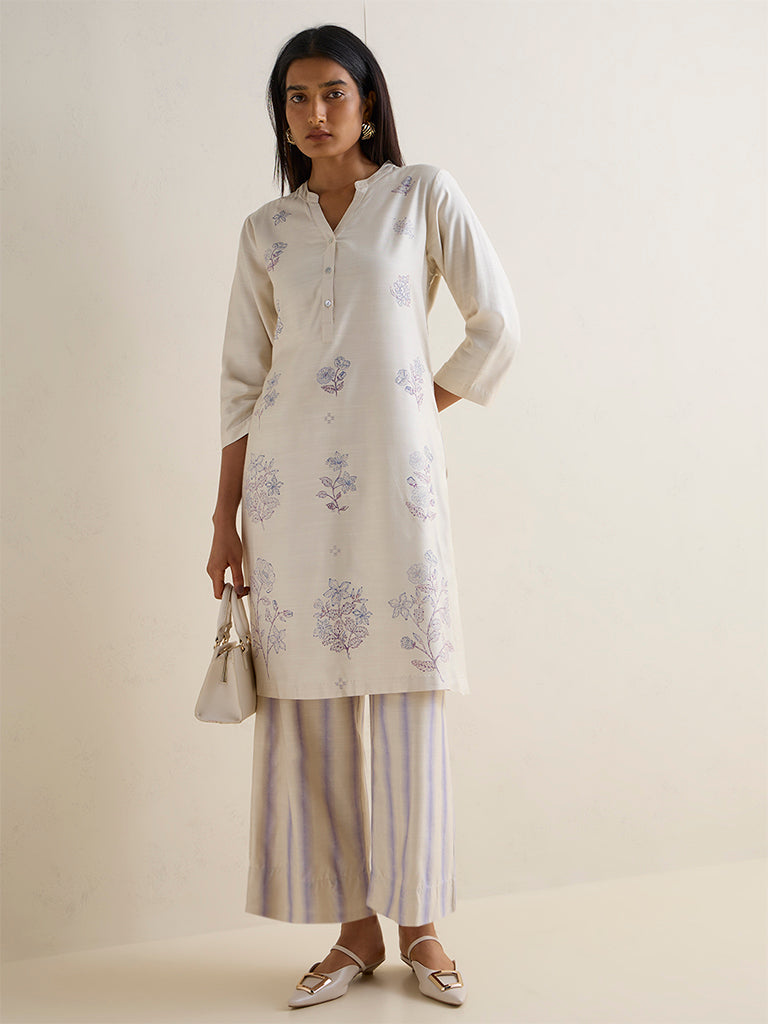 Zuba Off-White Stripe Silk-Blend Palazzos