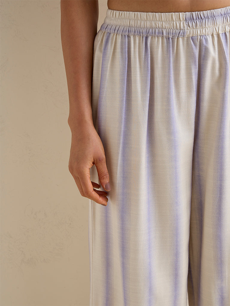Zuba Off-White Stripe Silk-Blend Palazzos
