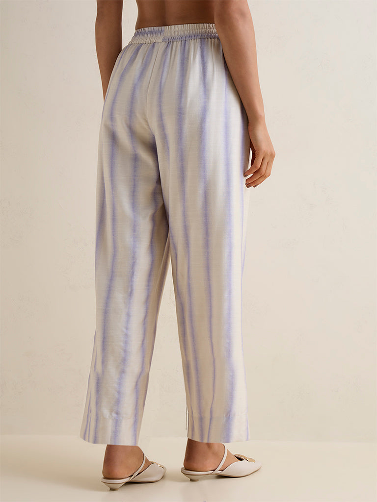 Zuba Off-White Stripe Silk-Blend Palazzos