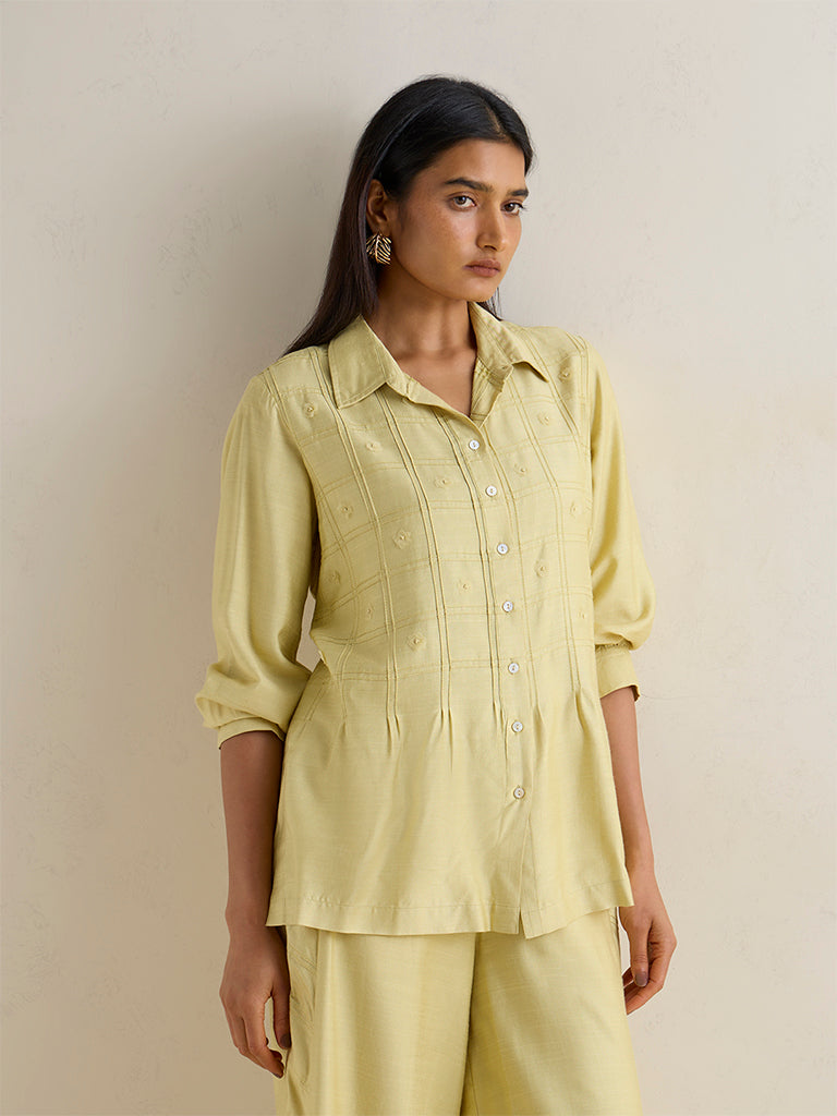Zuba Lime Embroidered Silk-Blend Tunic