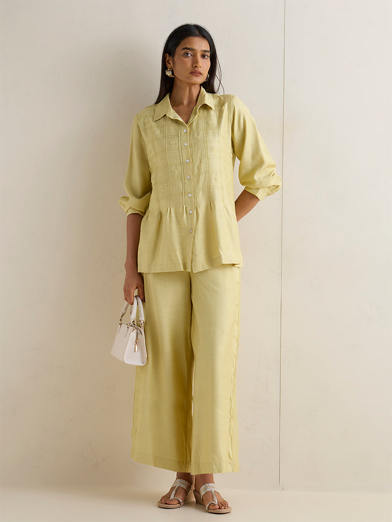 Zuba Lime Embroidered Silk-Blend Tunic