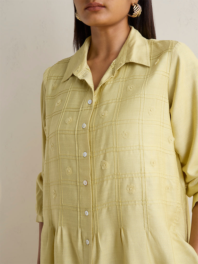 Zuba Lime Embroidered Silk-Blend Tunic