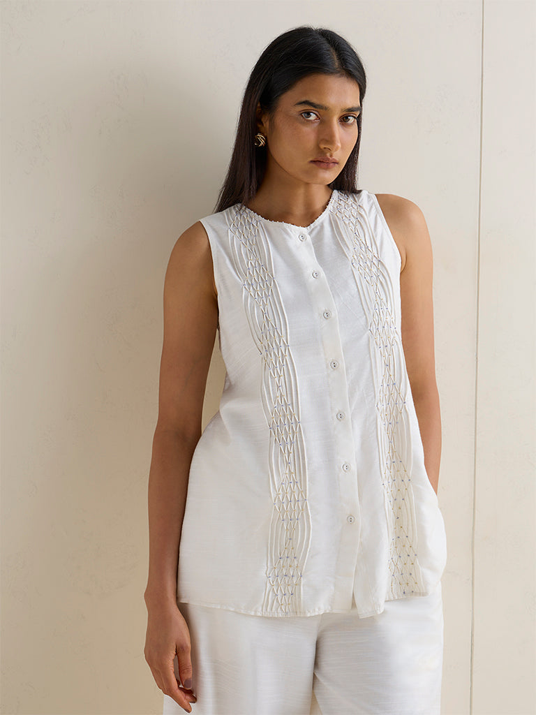 Zuba Off-White Embroidered Tunic