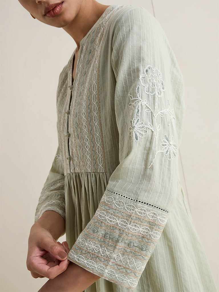 Zuba Sage Embroidered Cotton Anarkali Kurta