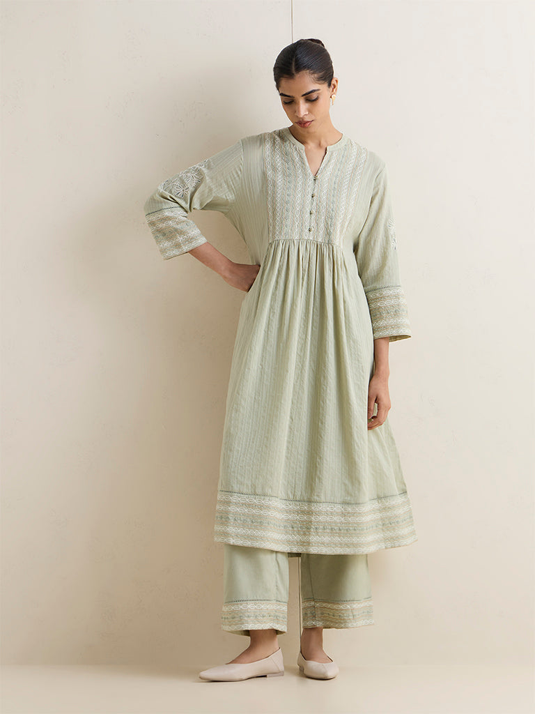 Zuba Sage Embroidered Cotton Anarkali Kurta