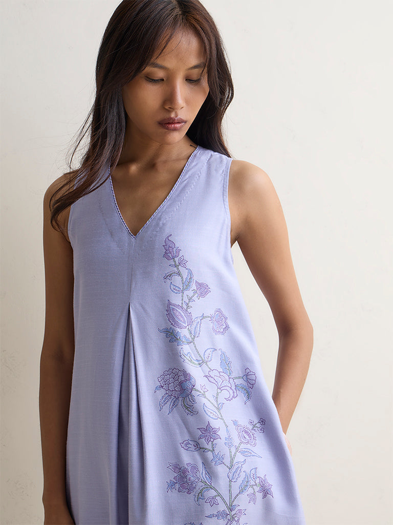 Zuba Lilac Floral Design A-Line Kurta