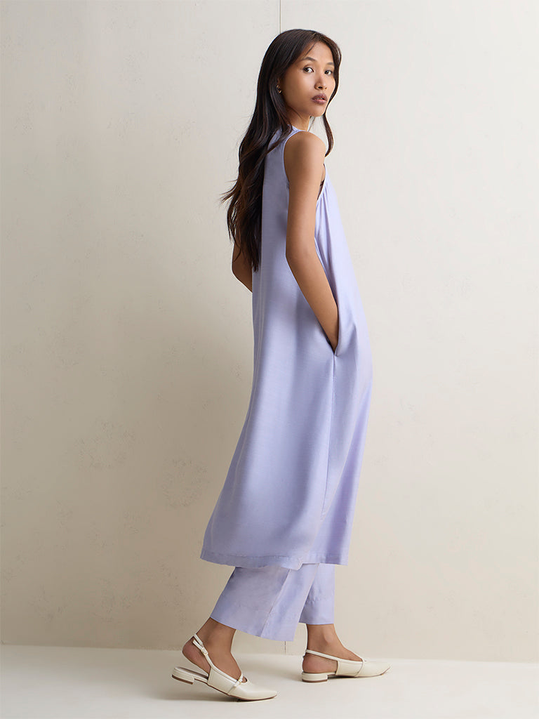 Zuba Lilac Floral Design A-Line Kurta