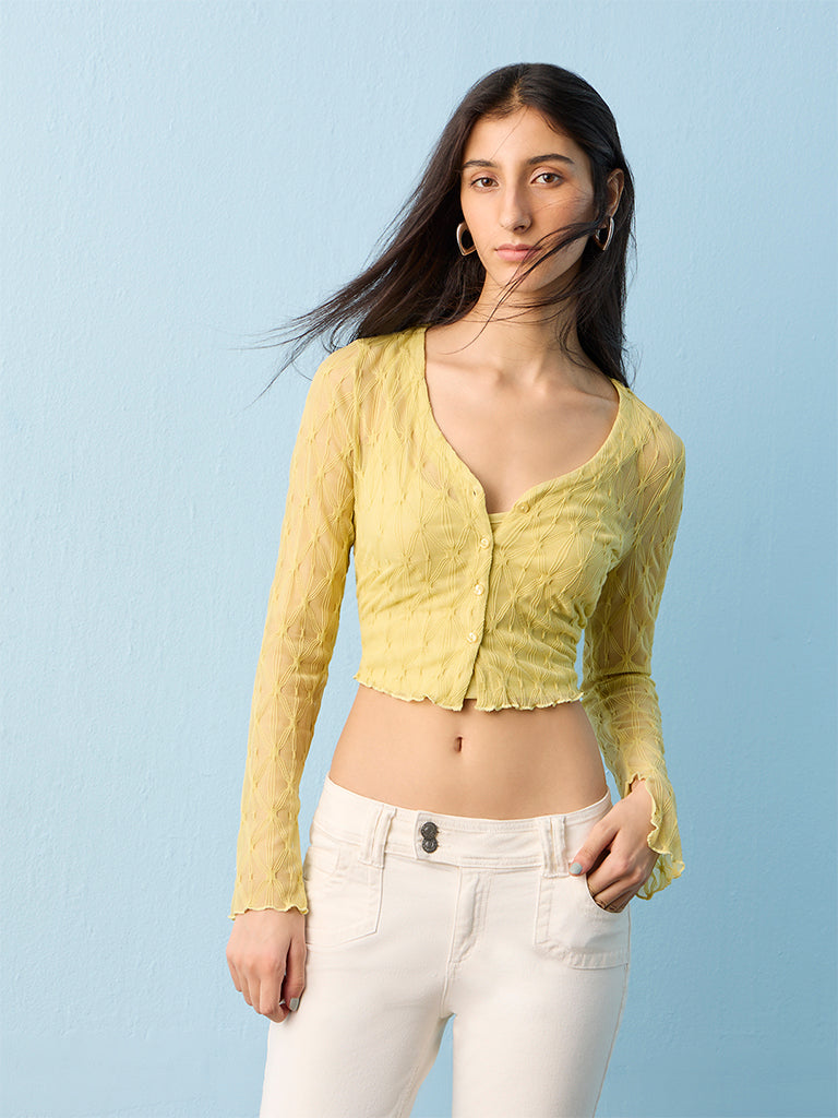Nuon Lime Self Design Sheer Top
