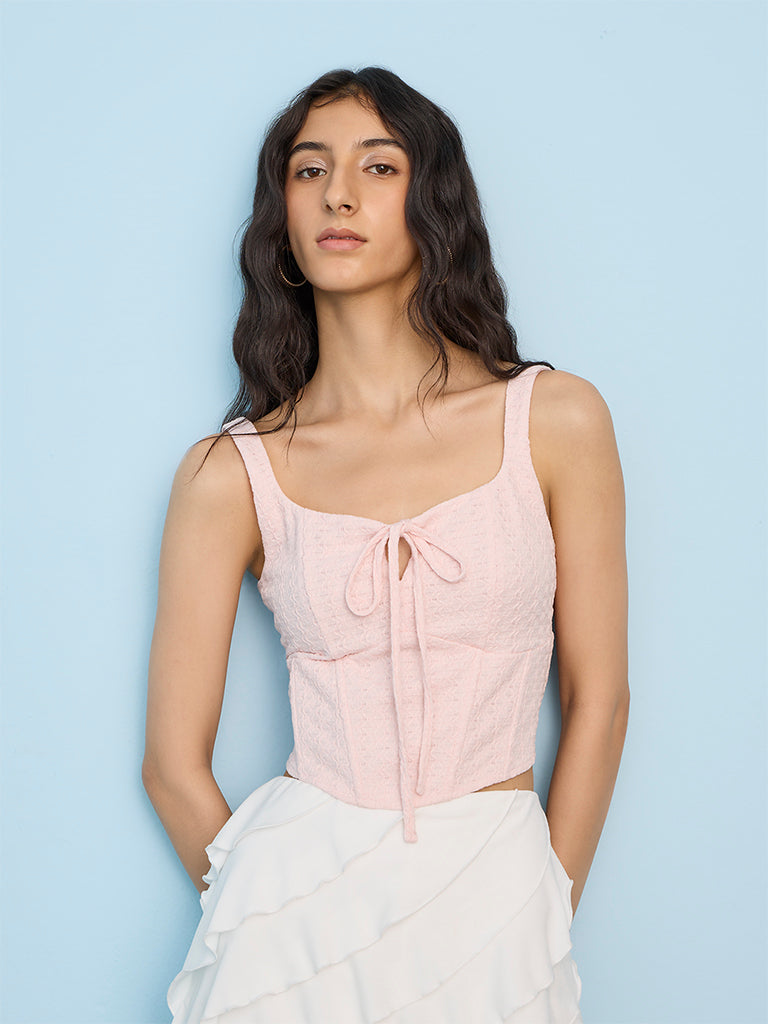 Nuon Light Pink Embroidered Corset-Inspired Top