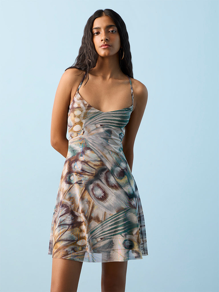Nuon Multicolor Butterfly Printed A-Line Dress