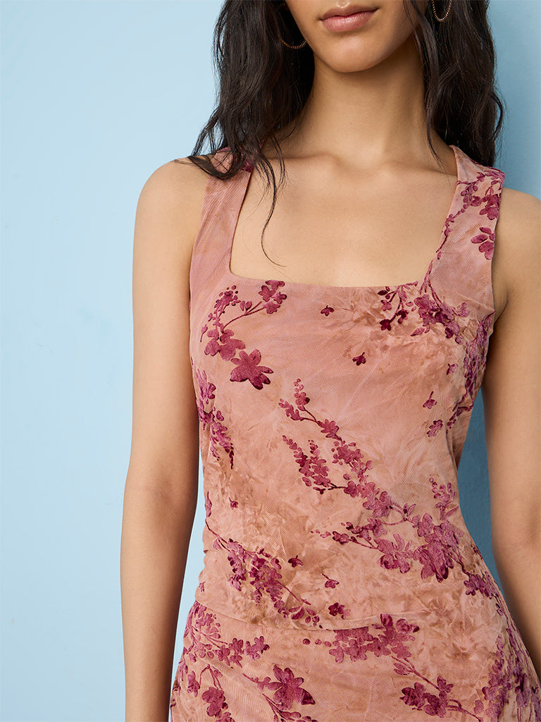 Nuon Pink Floral Printed Bodycon Dress
