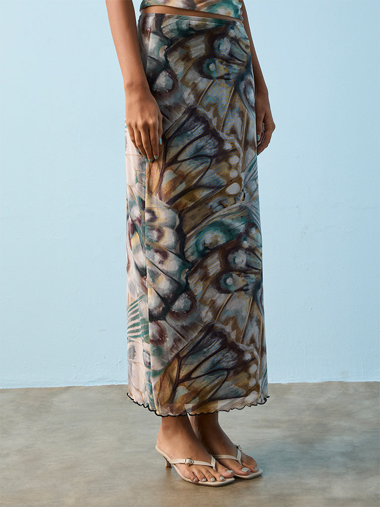 Nuon Multicolor Butterfly Printed High-Rise Skirt