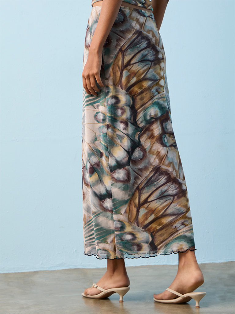 Nuon Multicolor Butterfly Printed High-Rise Skirt