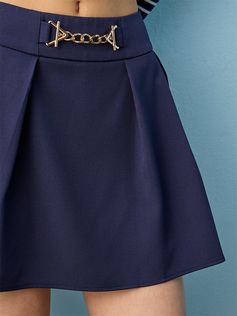 Nuon Navy Pleated High-Rise Mini Skirt