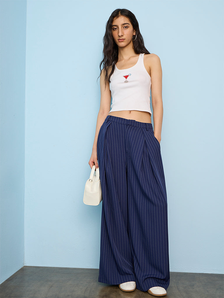 Nuon Navy Pin Striped High-Rise Pants