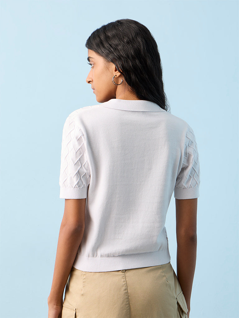 Nuon White Knit-Textured Cotton T-Shirt