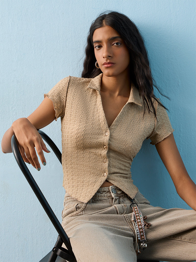 Nuon Beige Textured Blouse