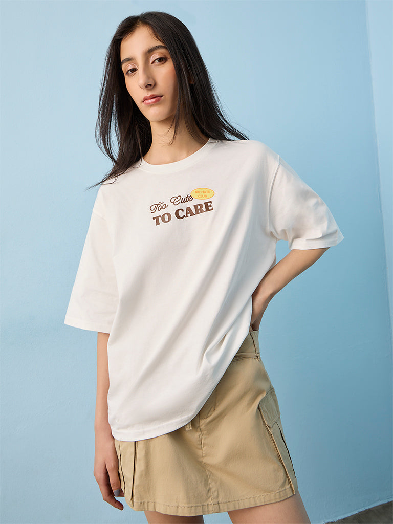 Nuon Off-White Graphic Printed Cotton T-Shirt