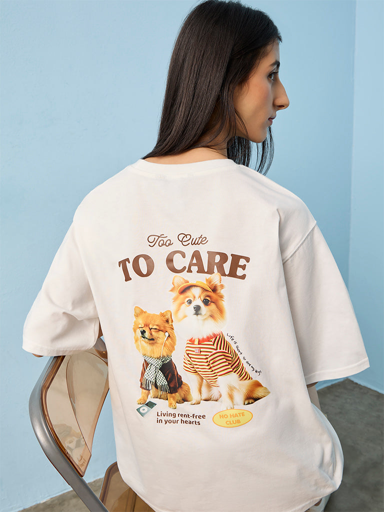 Nuon Off-White Graphic Printed Cotton T-Shirt