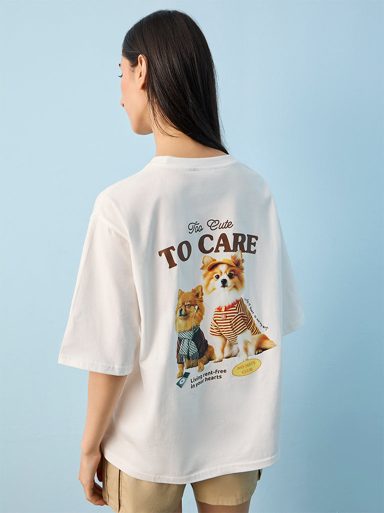 Nuon Off-White Graphic Printed Cotton T-Shirt