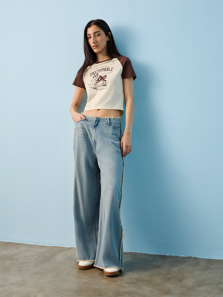 Nuon Beige Graphic Printed Cotton-Blend T-Shirt
