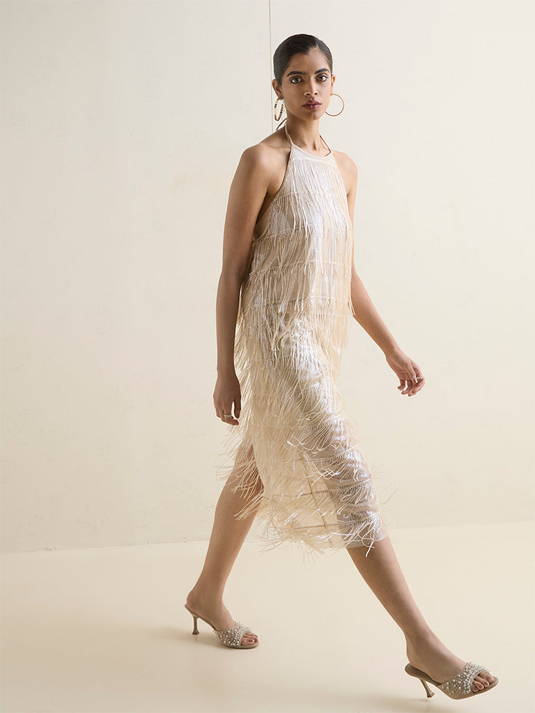 Vark Ivory Fringe Detailed Halter-Neck Top