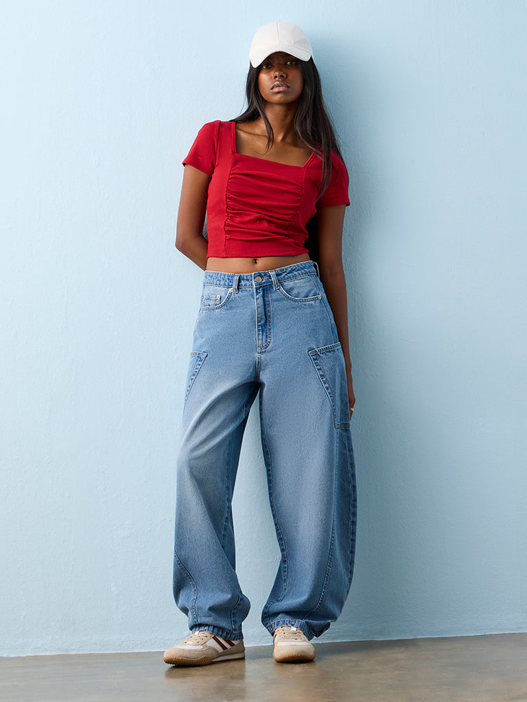 Nuon Blue Faded High-Rise Balloon-Fit Jeans