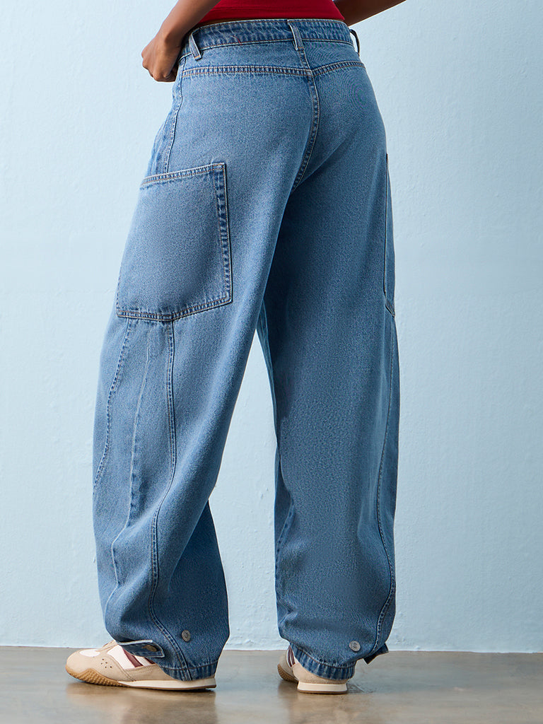 Nuon Blue Faded High-Rise Balloon-Fit Jeans