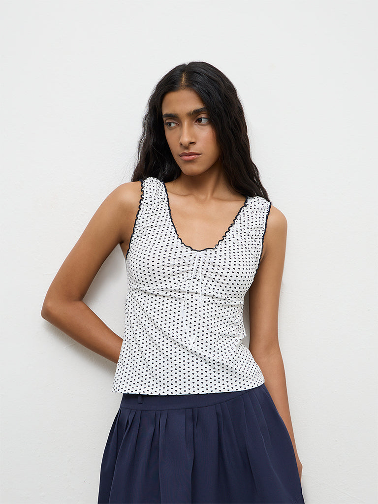 Nuon Navy Heart Printed Cotton-Blend Top