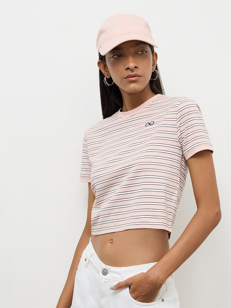 Nuon Light Pink Striped Cotton-Blend T-Shirt