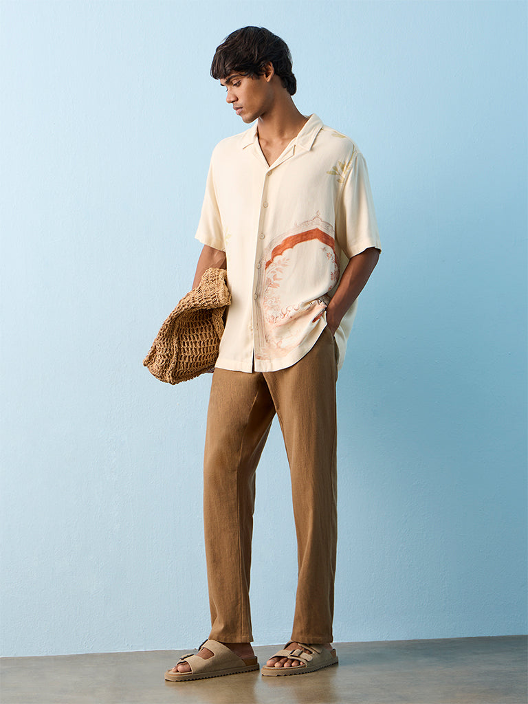 ETA Brown Relaxed-Fit Cotton Mid-Rise Trousers