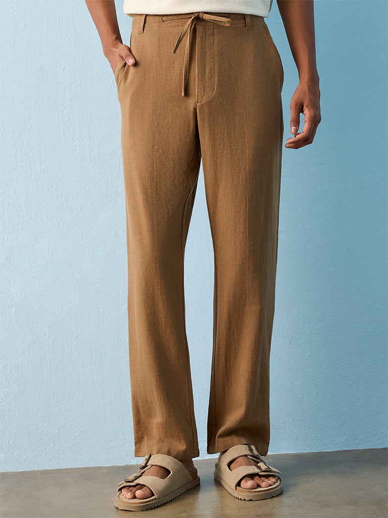ETA Brown Relaxed-Fit Cotton Mid-Rise Trousers