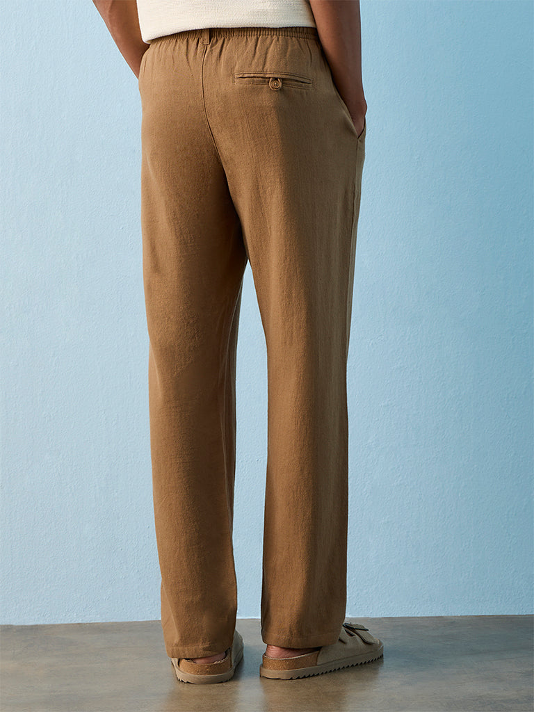 ETA Brown Relaxed-Fit Cotton Mid-Rise Trousers