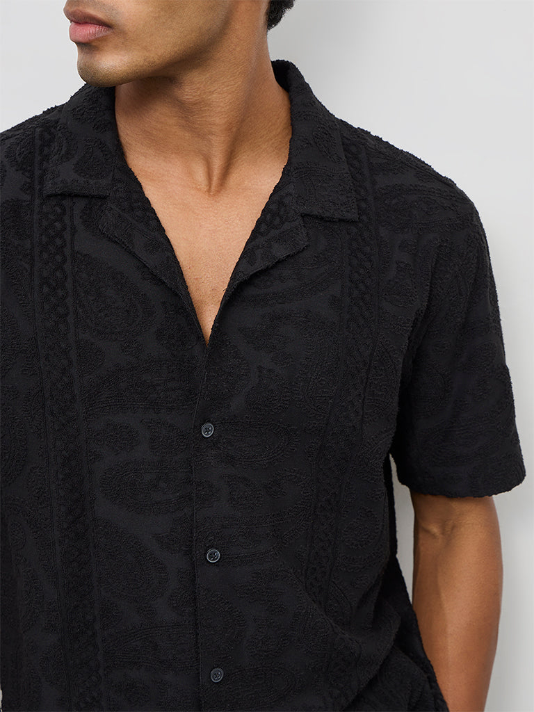 ETA Black Paisley Textured Relaxed-Fit Cotton-Blend Shirt