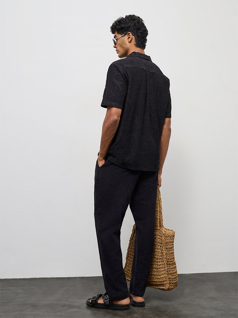 ETA Black Paisley Textured Relaxed-Fit Cotton-Blend Shirt
