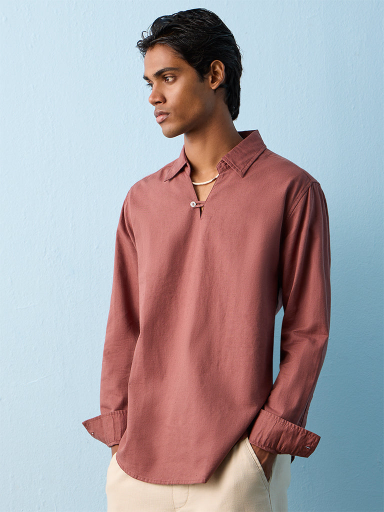 ETA Dusty Pink Relaxed-Fit Cotton-Blend Shirt