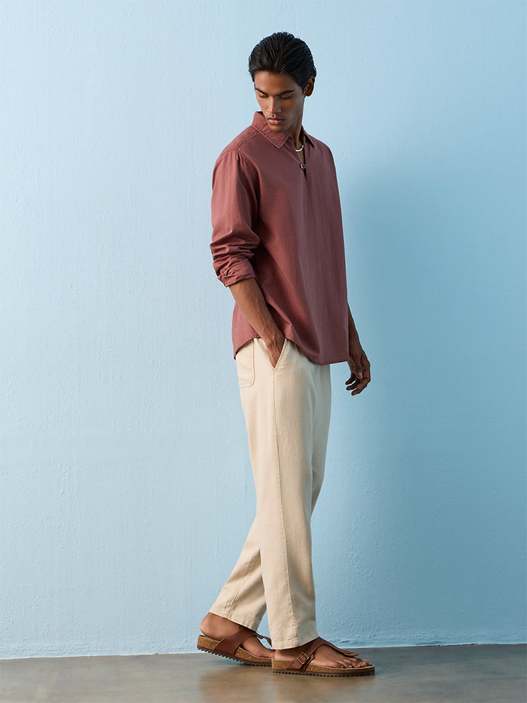 ETA Dusty Pink Relaxed-Fit Cotton-Blend Shirt
